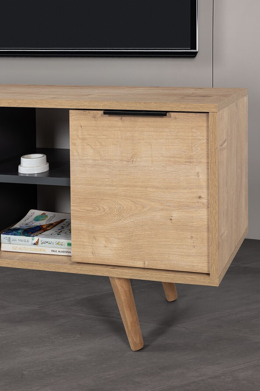 Comoda TV, Hanah Home, Sina 3319, 130x59x35 cm, PAL, Stejar safir / Antracit — imaginea 5
