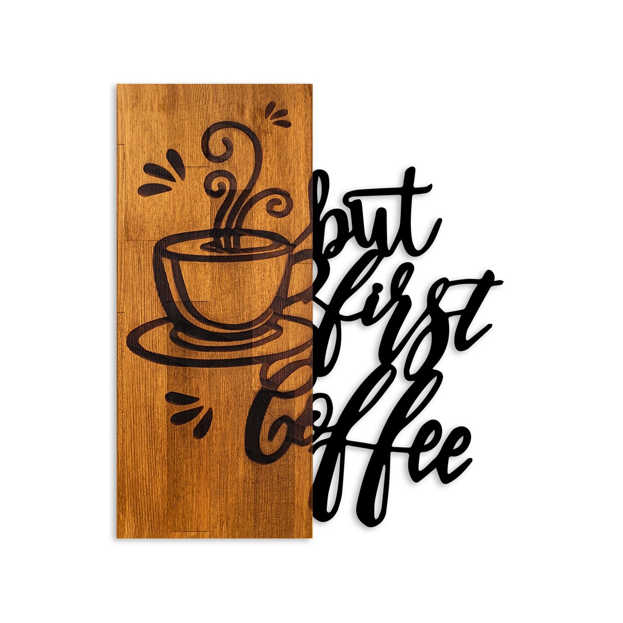 Decoratiune de perete, Coffee First, Lățime: 50 cm Înălțime: 58 cm Adâncime: 3 cm, Nuc / Negru - view 5