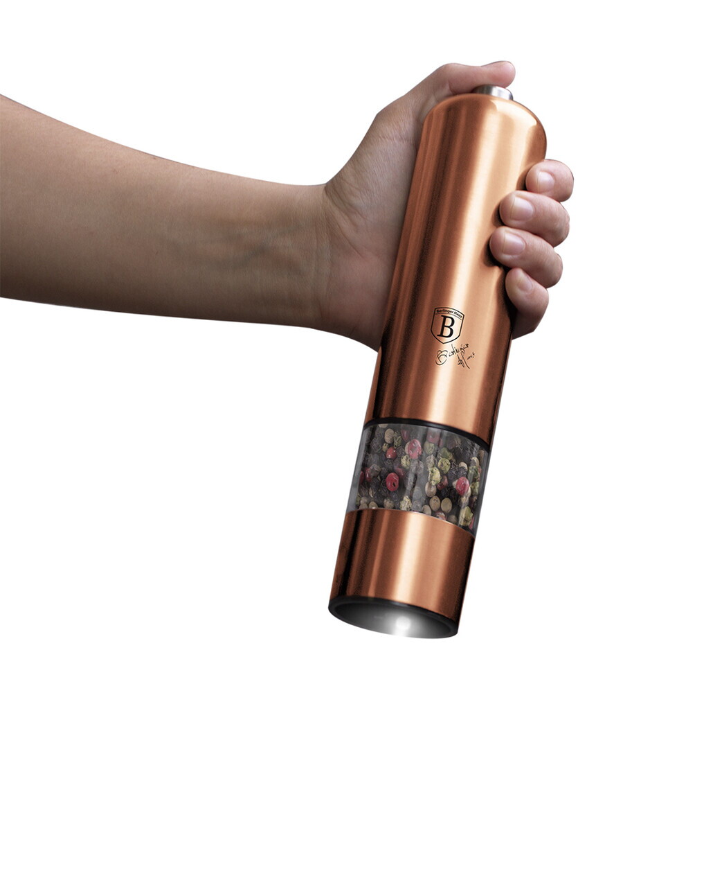 Set 2 rasnite electrice pentru sare/piper Berlinger Haus, Rose Gold, inox/ceramica, roz - imagine 3