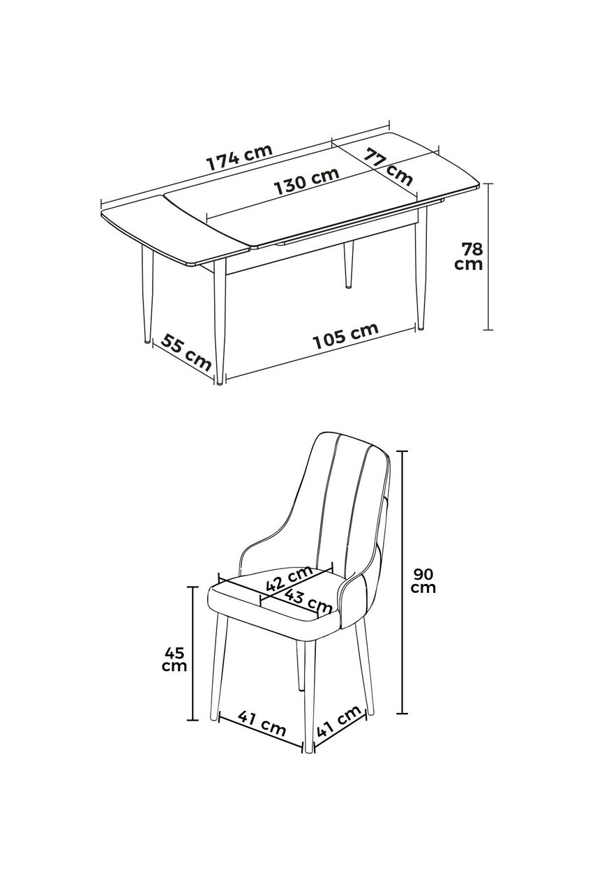 Set masa extensibila si scaune (7 piese), Hanah Home, Nola, Model de marmură neagră / Antracit — imaginea 3