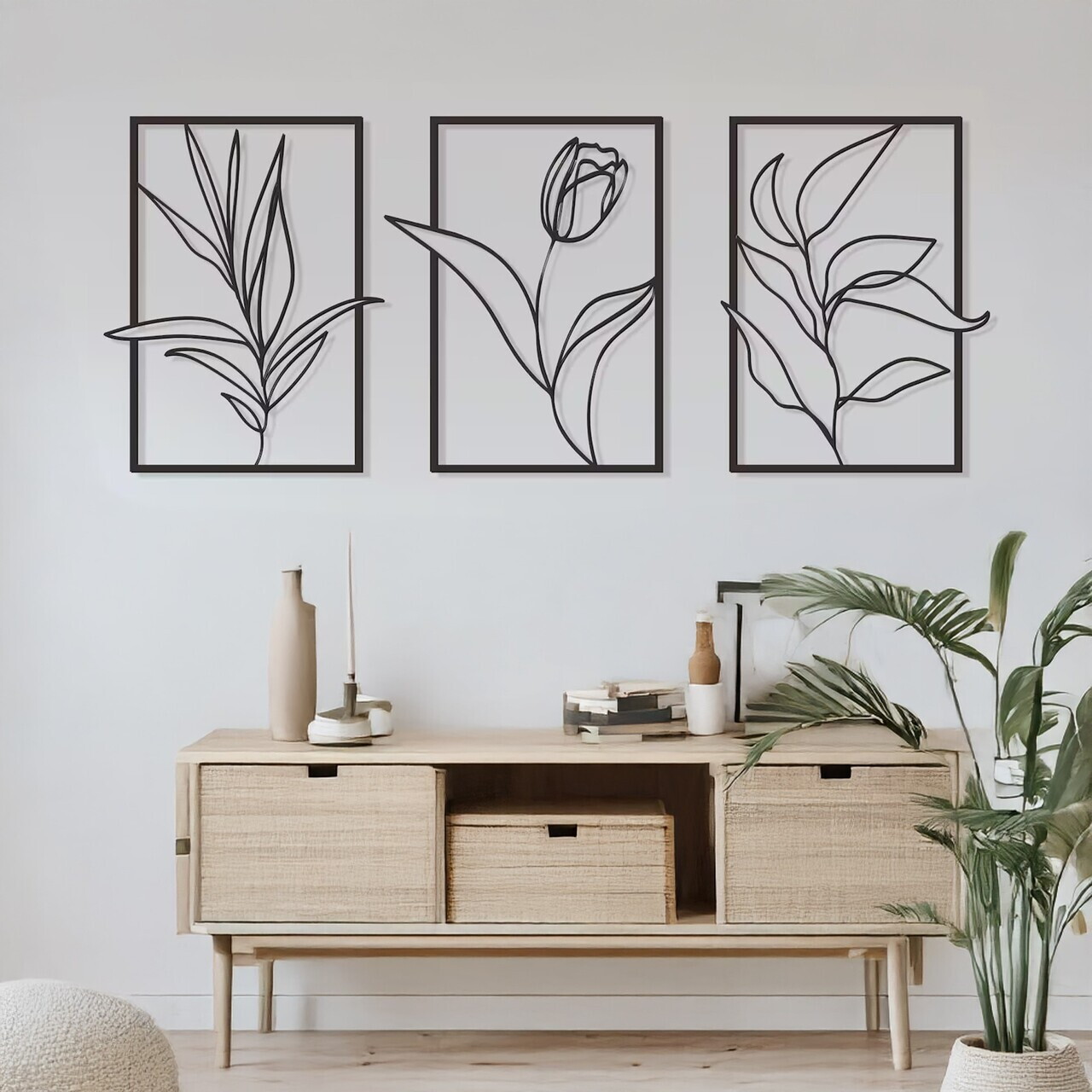 Set de accesorii decorative de perete din metal, DCV-1104-MT, Dimensiune: 37 x 50 cm (3 bucăți), Negru — imaginea 3