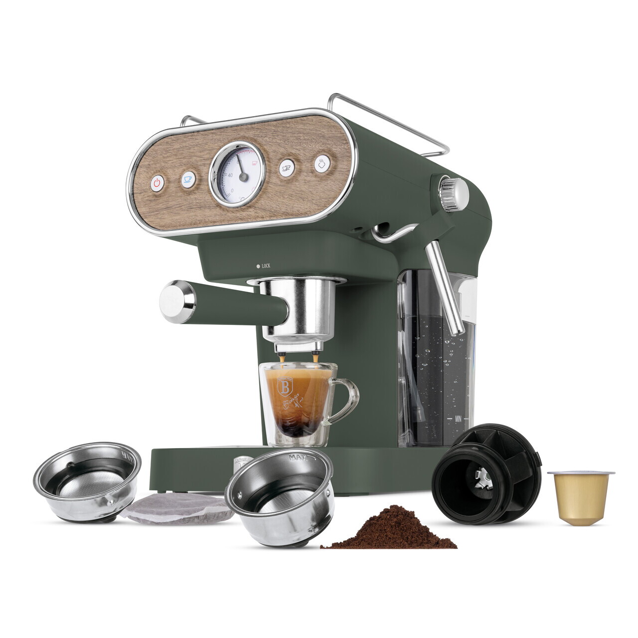 Espressor 3 in 1 Berlinger Haus, Matte Green, 950W, 23x26.5x30.5 cm, inox, verde mat/natur - view 2