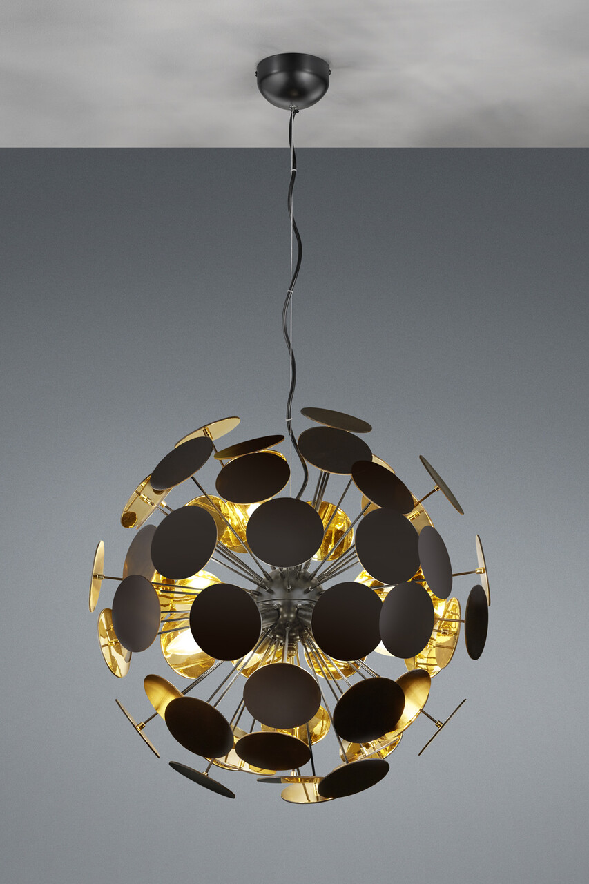 Lustra Discalgo, TRIO, 54x150 cm, 40W, 6x E14, metal, negru mat/auriu