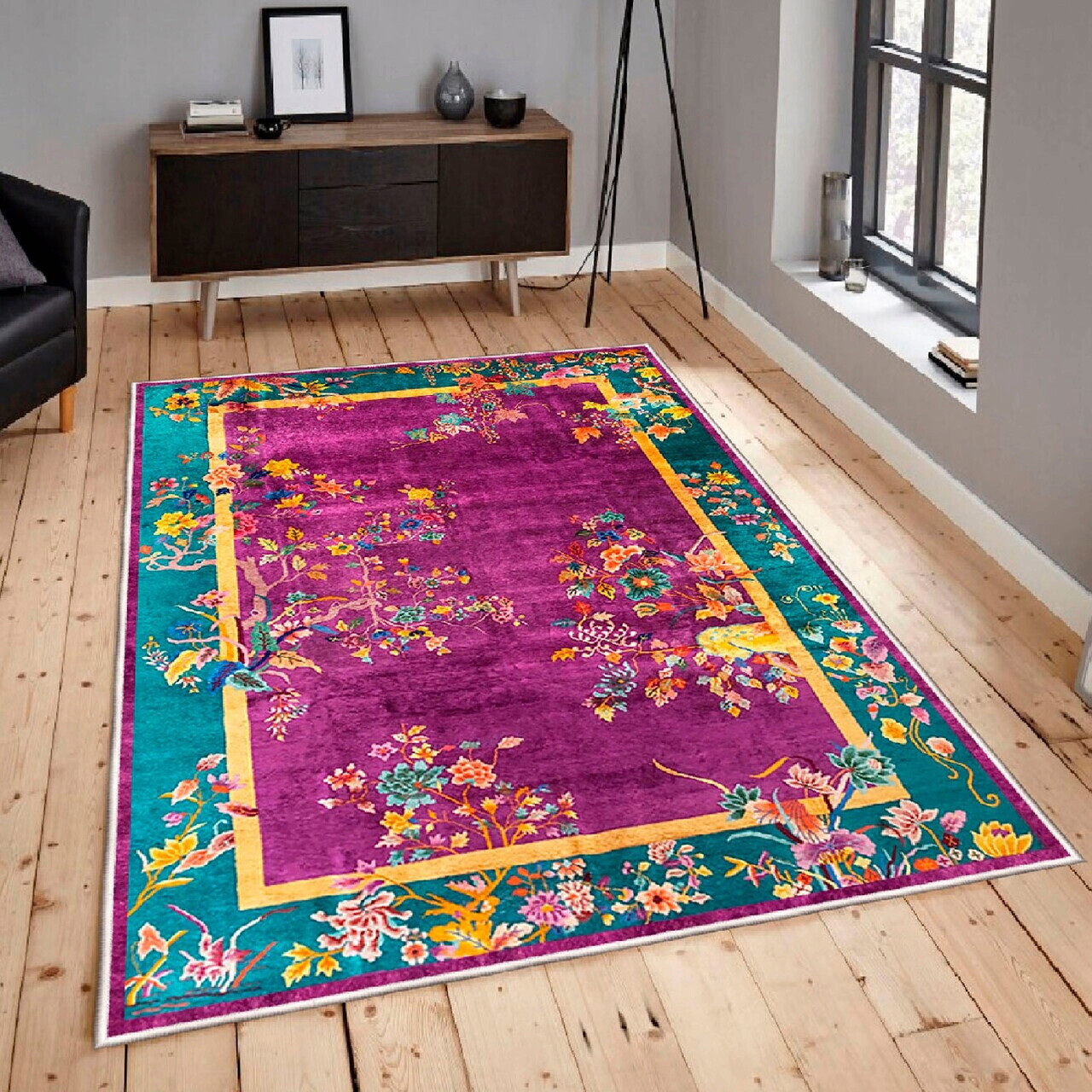 Covor, Woosonıl139, 120x180 cm, Fuchsia / Galben / Verde / Portocaliu — imaginea 2