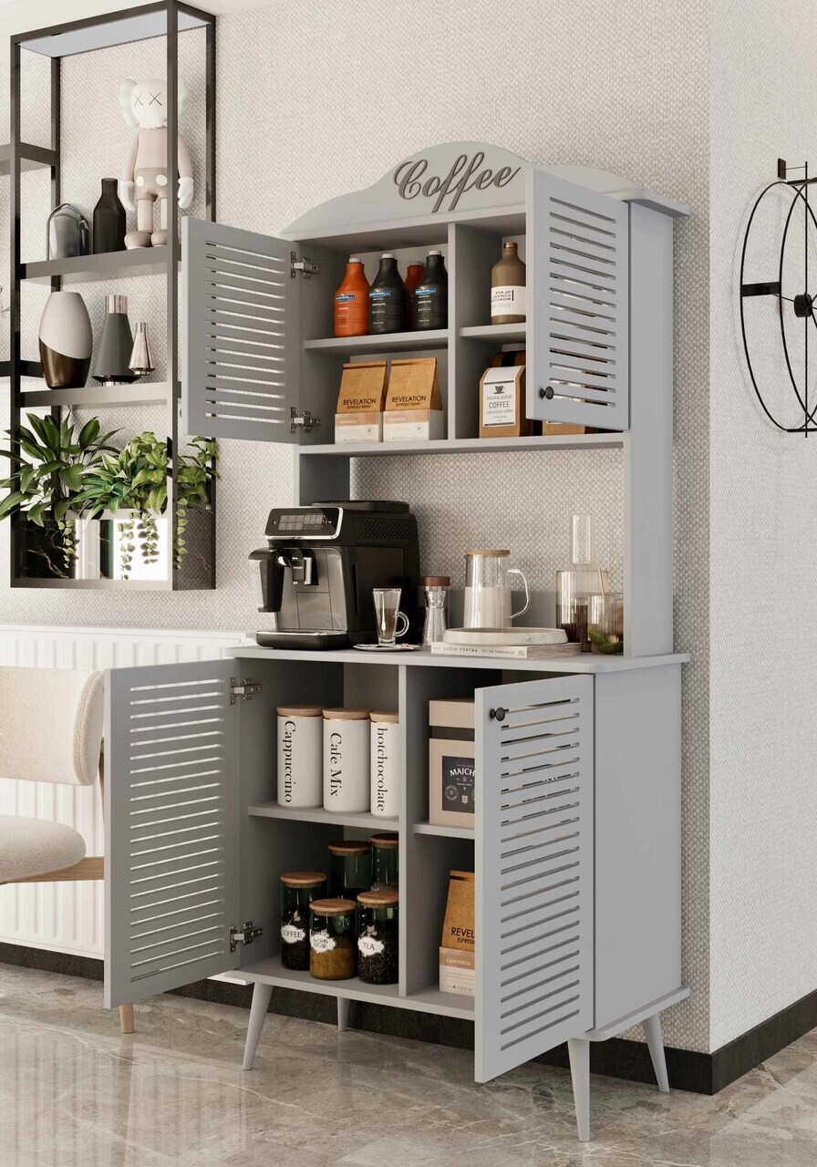 Dulap de bar pentru cafea, Hanah Home, Avior 90, 90x170x40 cm, MDF, Gri deschis - view 3