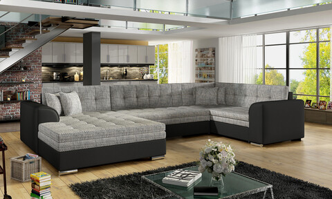 Coltar extensibil stanga 5 locuri ELTAP, Damario, 338x189x78 cm, lemn/poliester, gri/negru