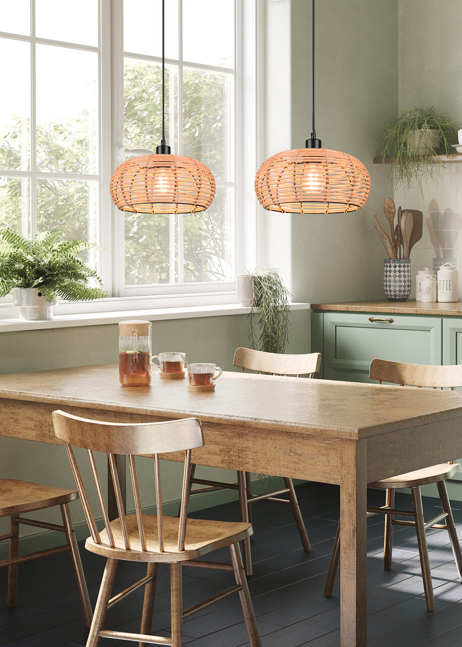 Lustra Inga, TRIO, 29x150 cm, 40W, 1x E27, ratan, natur/negru