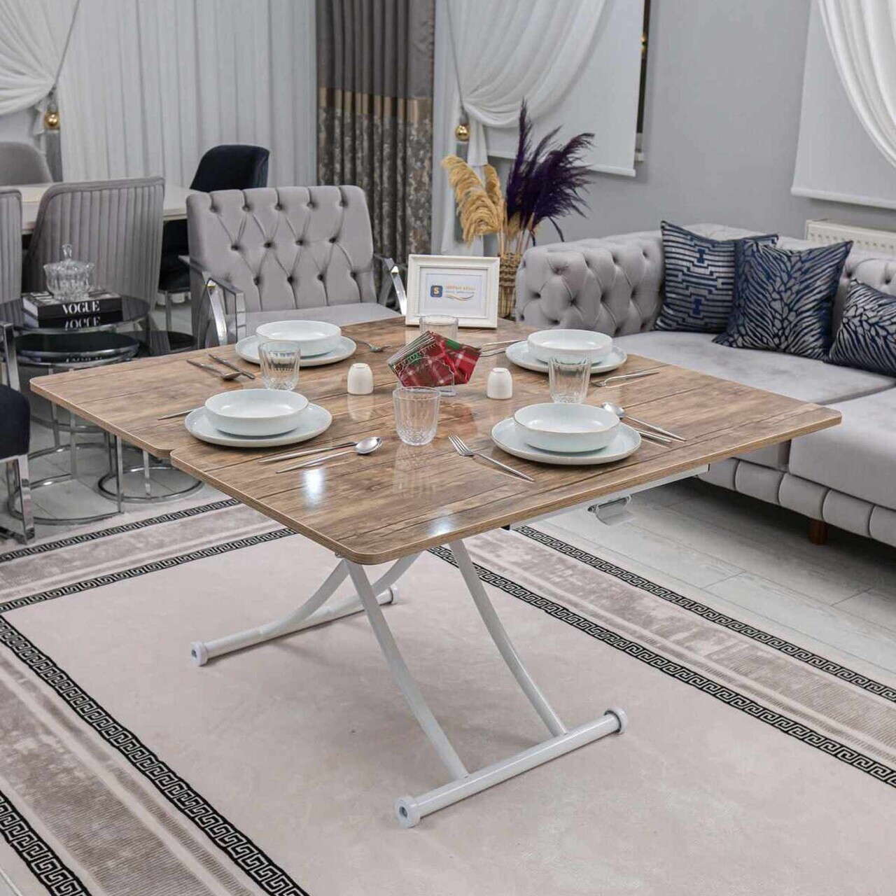 Masuta de cafea, Hanah Home, Home Ext, MDF, Vulturul Negru / Alb — imaginea 2