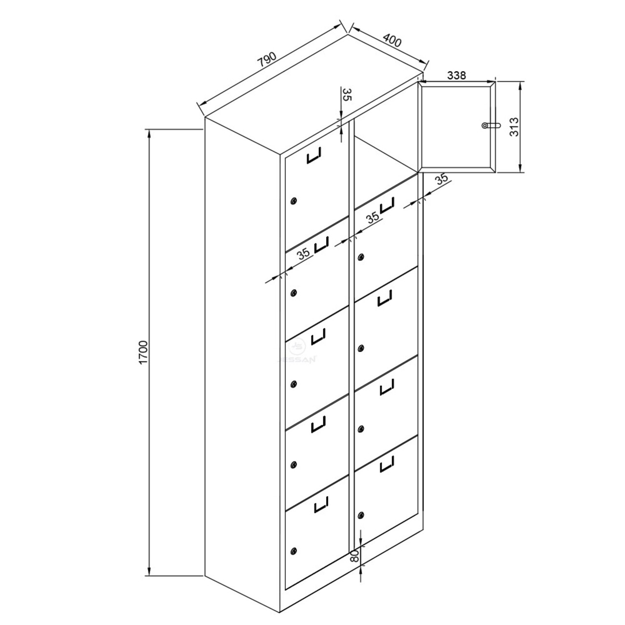 Dulap de depozitare cu incuietoare, Shelvoria, Js1017Tu, 79x170x40 cm, Otel, Gri / Portocaliu