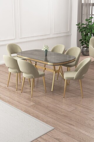 Set masa si scaune (7 piese), Hanah Home, Jita, Antracit / Auriu / Crem