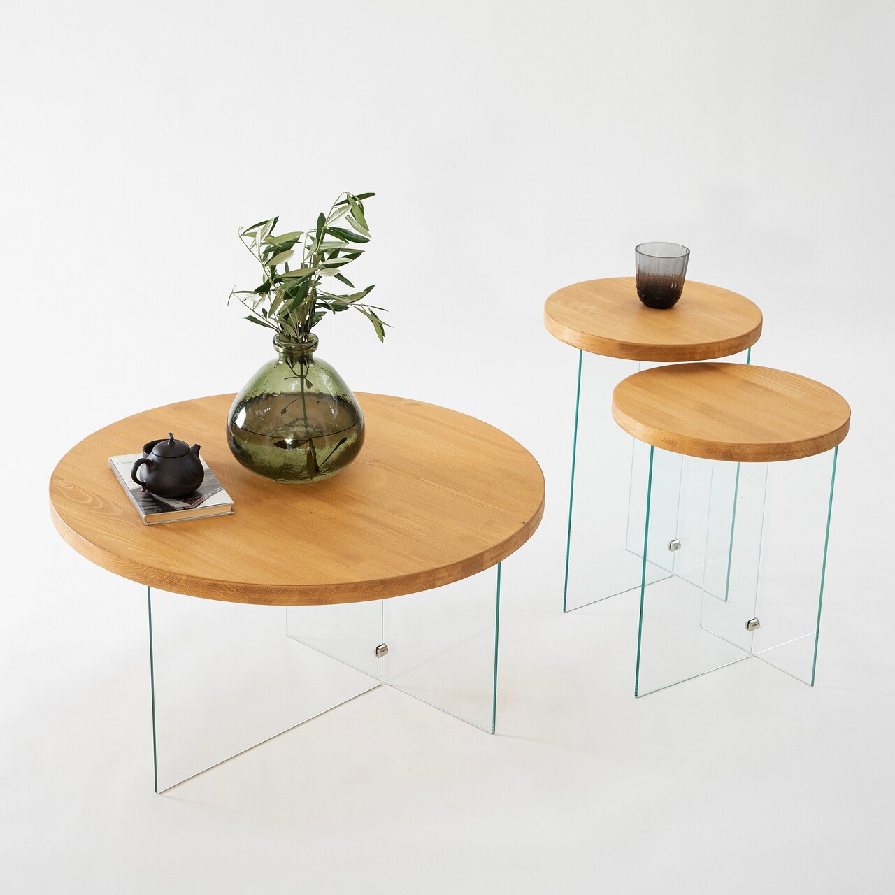 Set masuta de cafea, Neostill, Serenity 2, Sticla temperata, Stejar / Transparent
