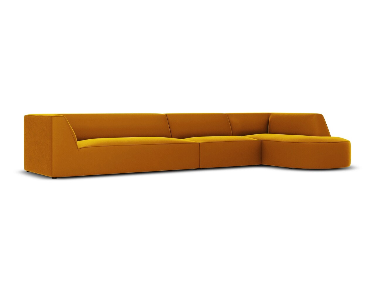 Coltar modular dreapta 6 locuri, Ruby, Micadoni Home, BL, forma rotunjita, 366x180x69 cm, catifea, galben