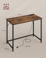 Birou cu priza incorporata si porturi USB, Vasagle, cu lumina LED, 100x50x76 cm, PAL/otel, maro