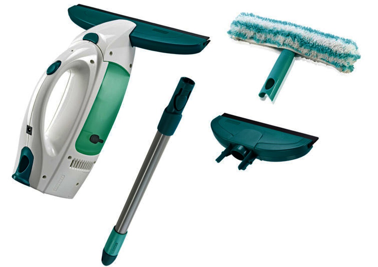 Set Pentru Curatat Geamuri 4 Piese, Leifheit, Dry&Clean, Click System, Alb/verde