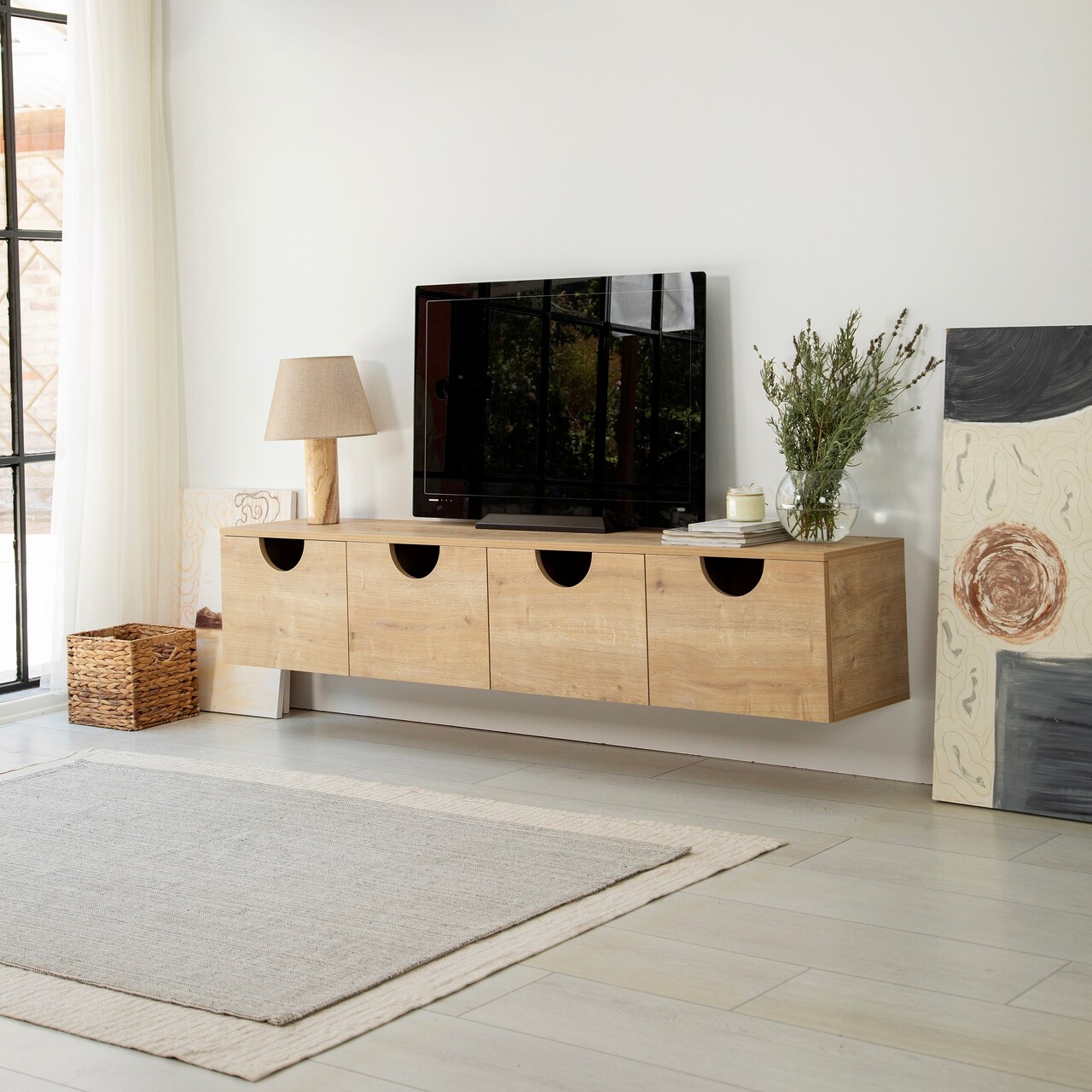 Comoda TV, Neostill, Four Seasons, 180x35x35 cm, Cadru: PAL MELAMINAT 100%., Stejar - 1 | YEO