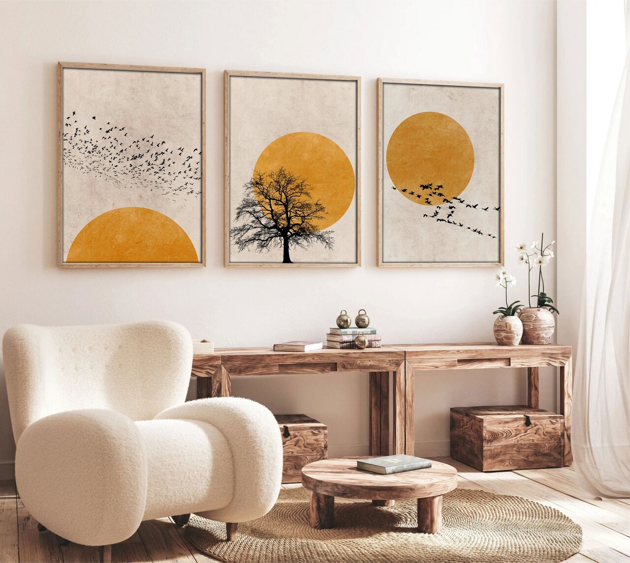 Set 3 tablouri decorative Huhu147 Cadru: 100% LEMN MASIV (Grosime: 25 cm) Multicolor