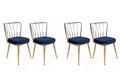 Set scaune 4 piese, Nmobb, Yıldız-924 V4, Metal, Albastru închis / Auriu / 