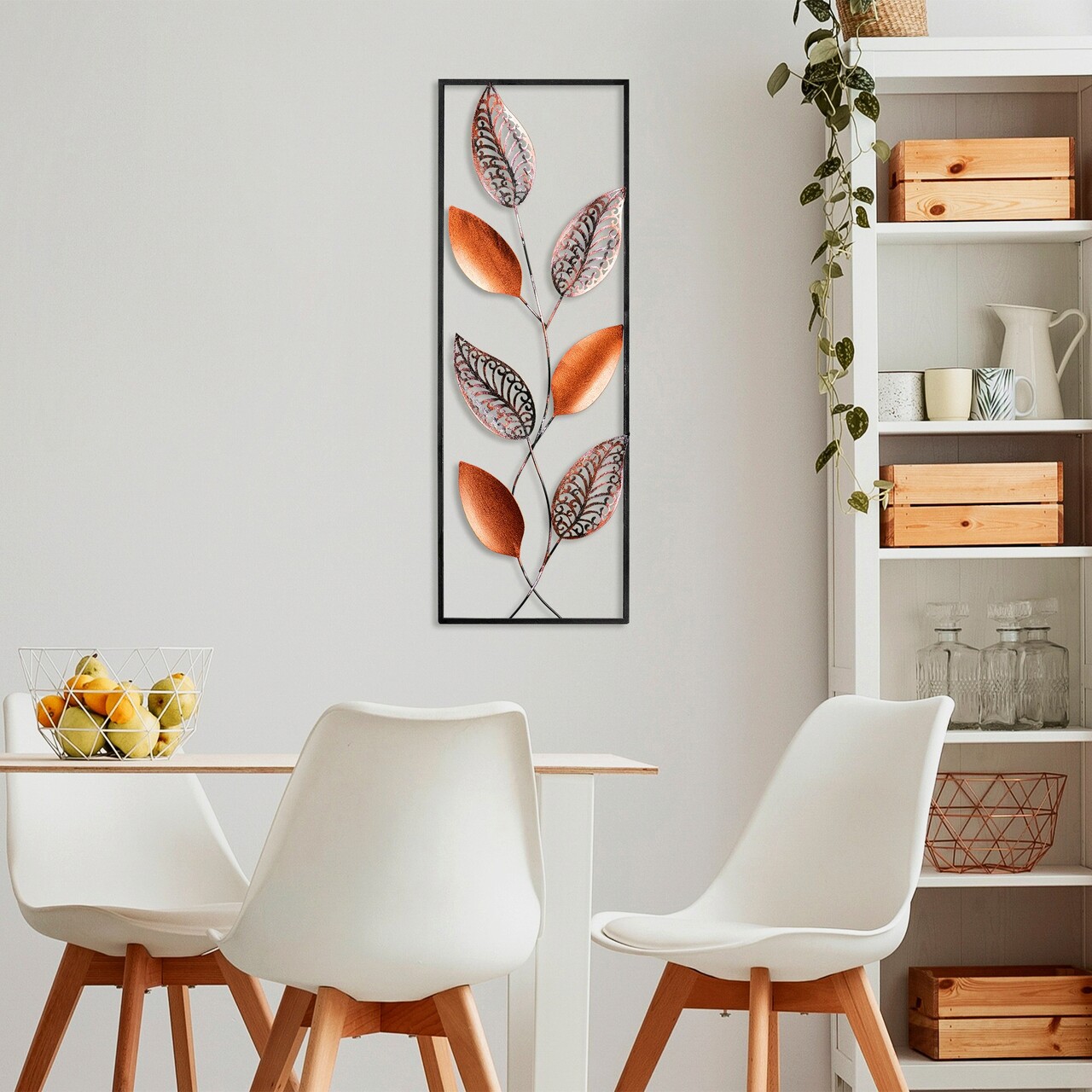 Decoratiune de perete, Leaf 3, Metal, Dimensiune: 32 x 90 cm, Multicolor - 2 | YEO