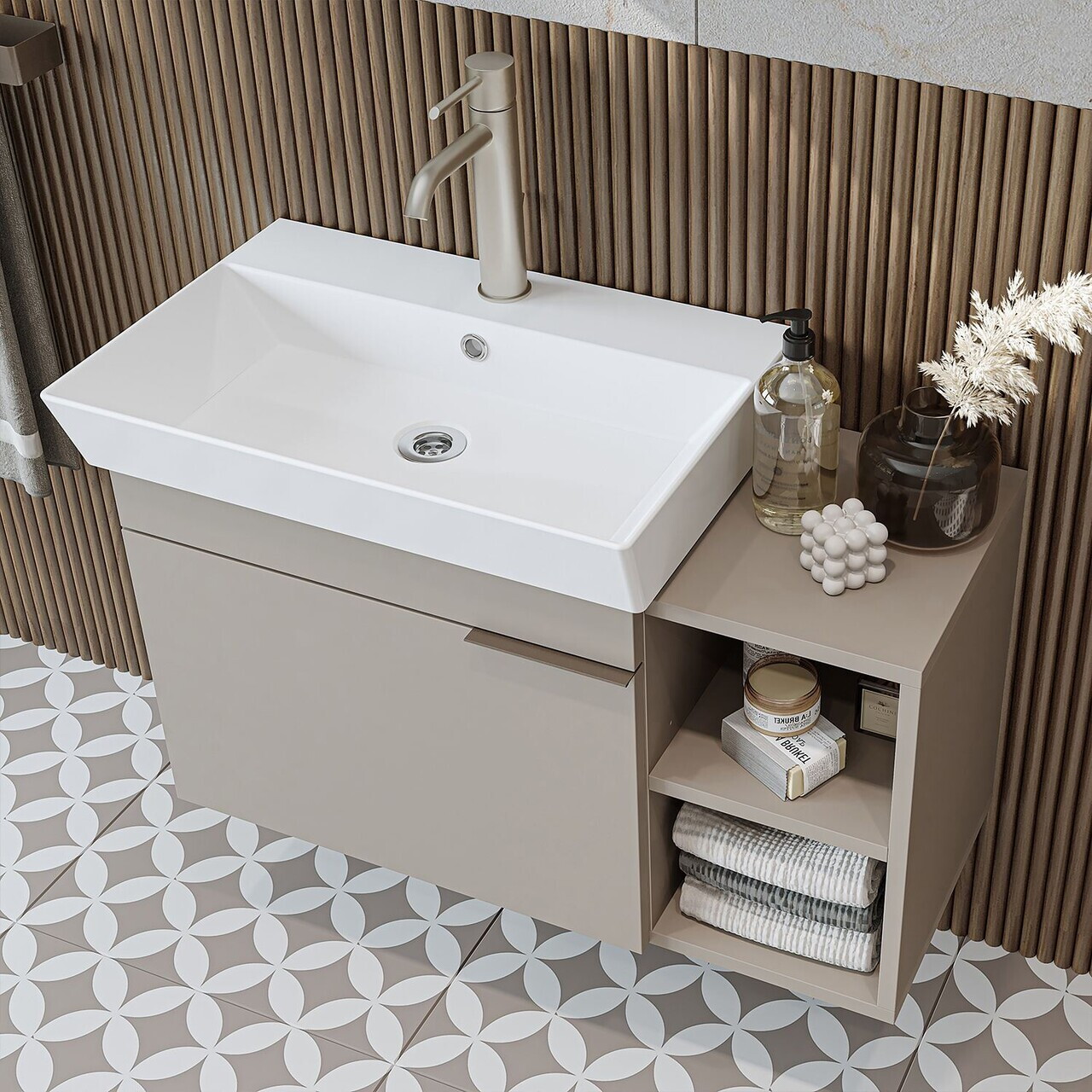 Set Dulap de Baie cu Chiuvetă și Oglindă (2 Piese), Hanah Home, 2938, MDF, Gresie — imaginea 6