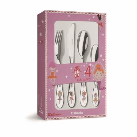 Set tacamuri pentru copii, 4 piese, Amefa, Balerina, inox