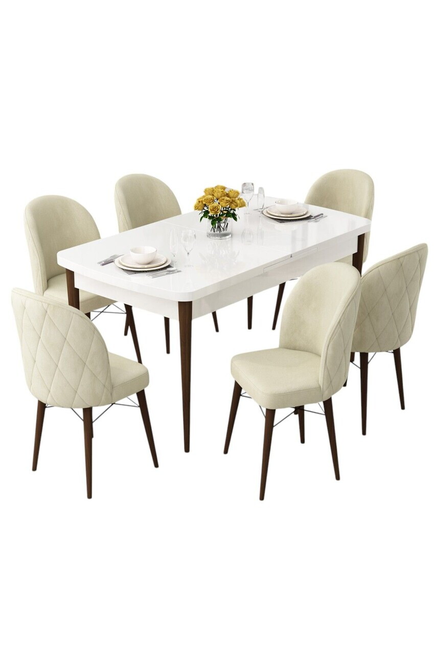 Set masa extensibila si scaune (7 piese), Hanah Home, Rut, Alb / Nuc / Crem — imaginea 2