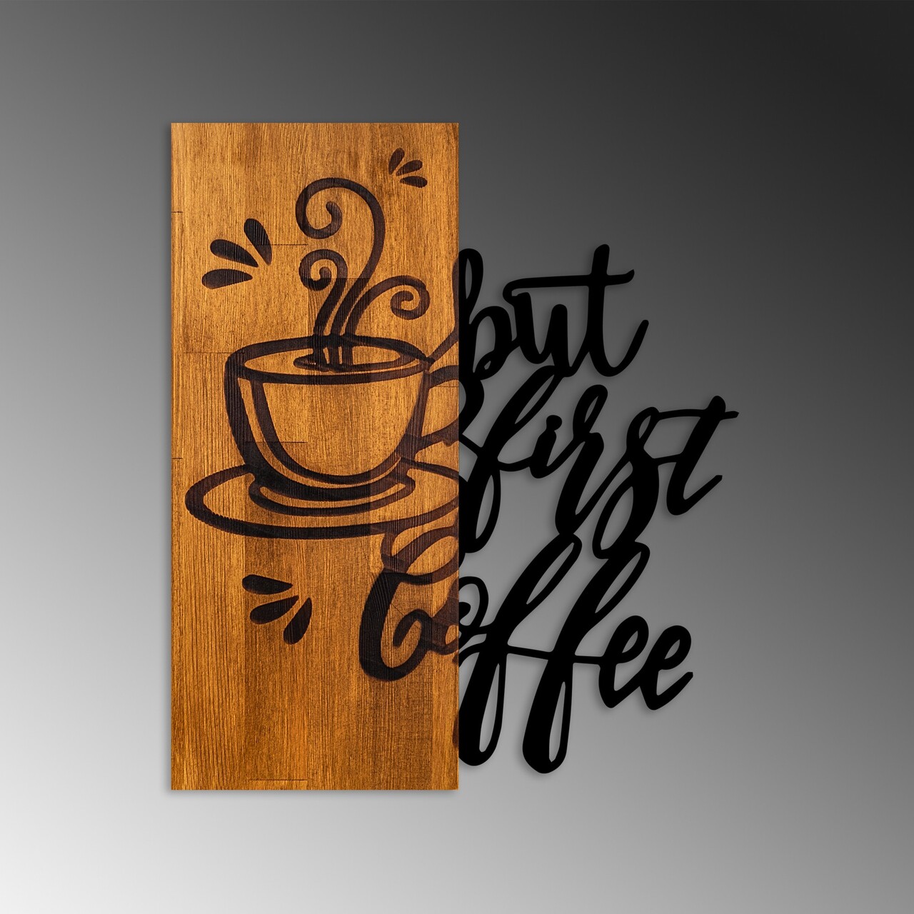 Decoratiune de perete, Coffee First, Lățime: 50 cm Înălțime: 58 cm Adâncime: 3 cm, Nuc / Negru - view 6