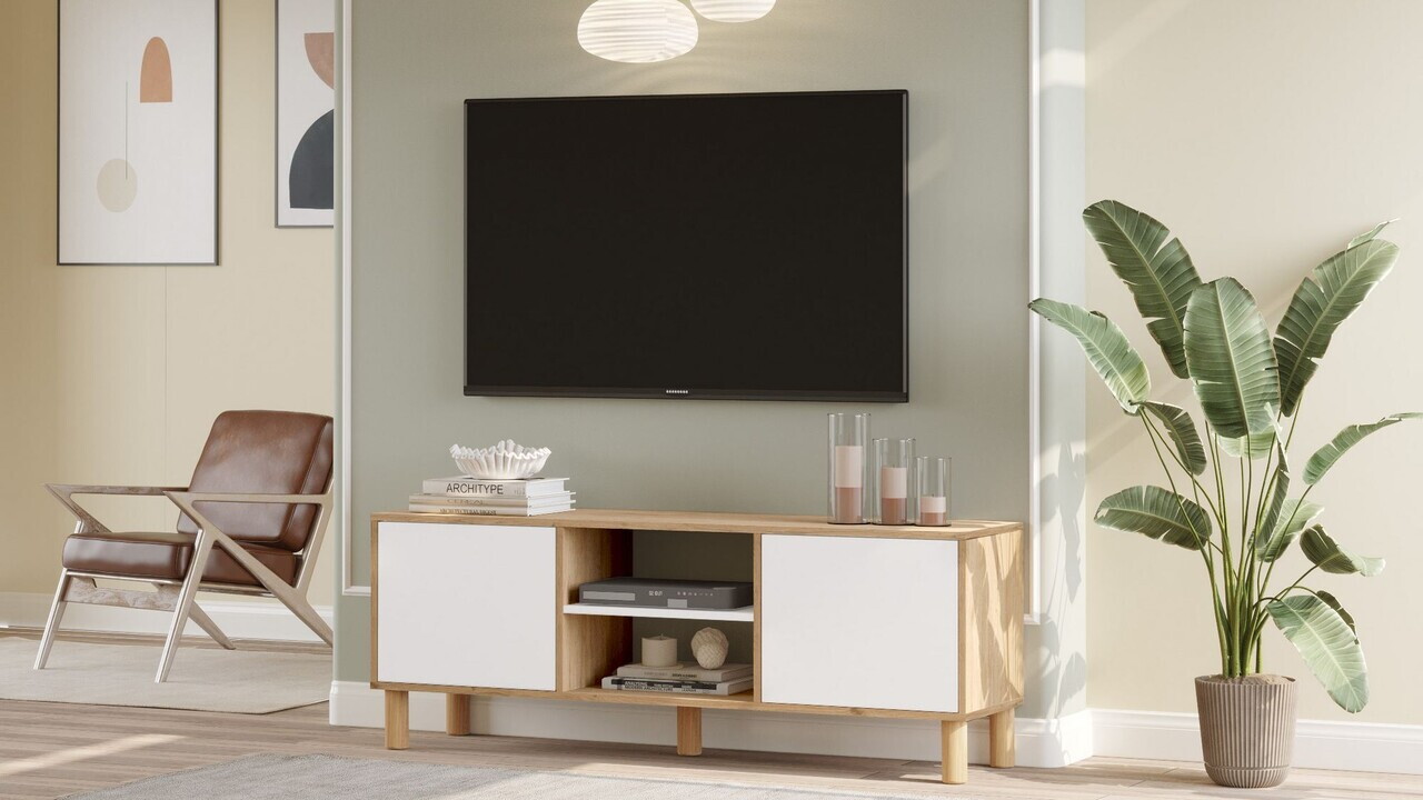 Comoda TV, Hanah Home, ALS1-SW, 160x59.1x40 cm, PAL, Stejar / Alb — imaginea 3