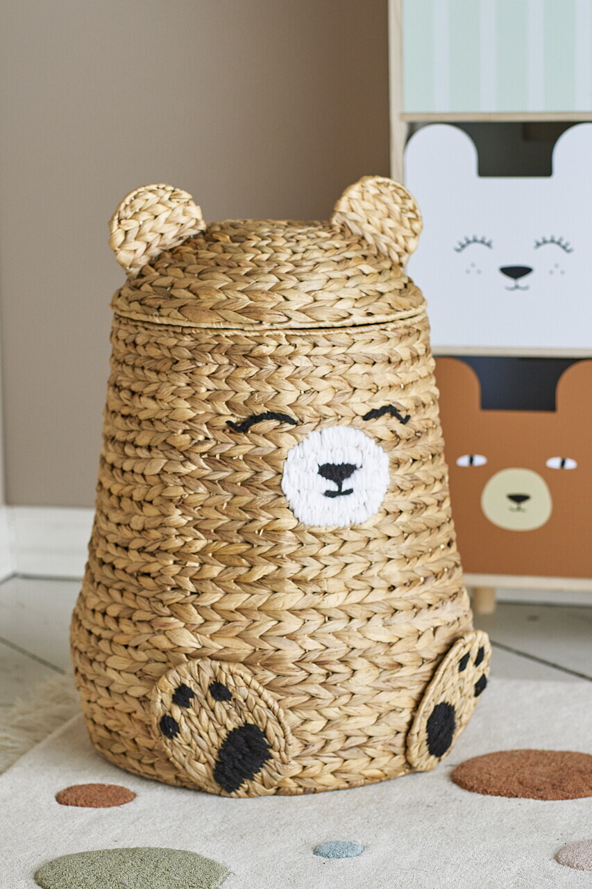 Cos cu capac, Bloomingville, Timone, 40x57 cm, zambila de apa impletita, natural - imagine 4