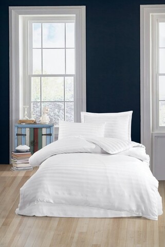 Lenjerie de pat pentru o persoana, Water Yollu Saten - White, EnLora Home, 70% bumbac/30% poliester