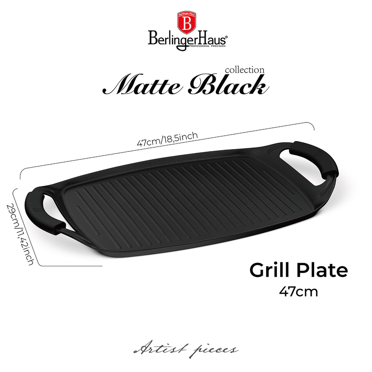 Tava grill Berlinger Haus, Matte Black, 47x29 cm, aluminiu forjat, negru mat - imagine 10