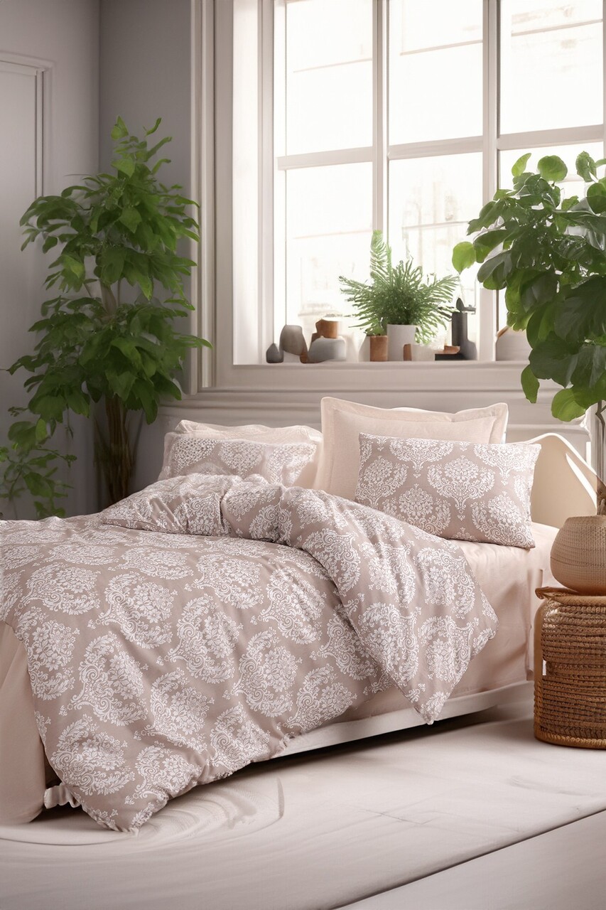 Lenjerie de pat pentru o persoana, Post - Brown, Eponj Home, 65% bumbac/35% poliester