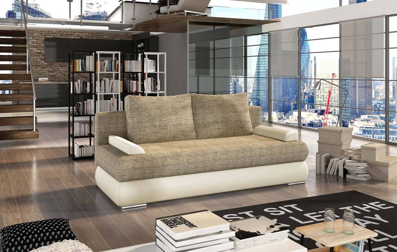 Canapea extensibila 3 locuri ELTAP, Milo, 213x95x90 cm, lemn/poliester, bej inchis/bej deschis