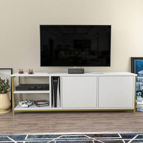 Comoda TV, Retricy, Primrose, 160x35.3x50.8cm, PAL, Alb / Aur
