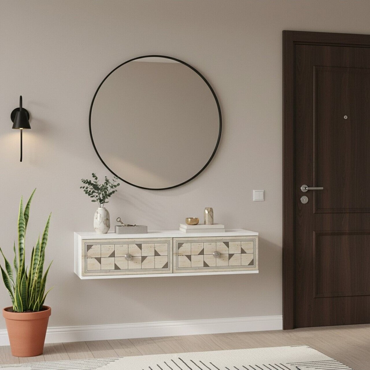 Dulap, Hanah Home, Moka 120, 120x25.5x29.6 cm, White / Travertine / Silver — imaginea 2