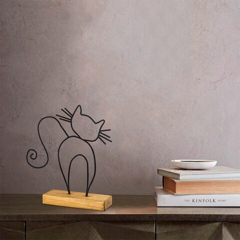 Decoratiune, cat, 30x36x4 cm, metal, negru