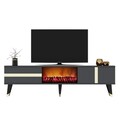 Comoda TV, Olivia, Vania Fireplace, 150x50x29.6 cm, PAL , Antracit / Aur