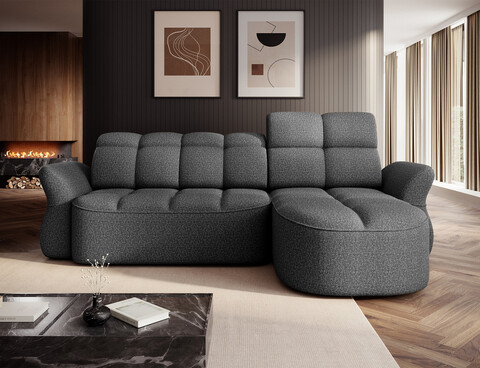 Coltar extensibil dreapta 3 locuri ELTAP, Beneth, 301x185x115 cm, lemn/poliester, gri inchis