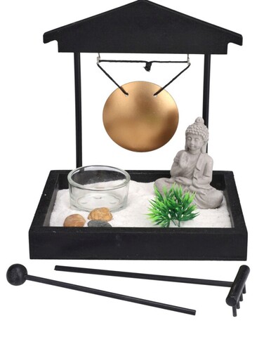 Suport pentru lumanare Buddha zen garden, 12x15x16.5 cm, MDF, negru