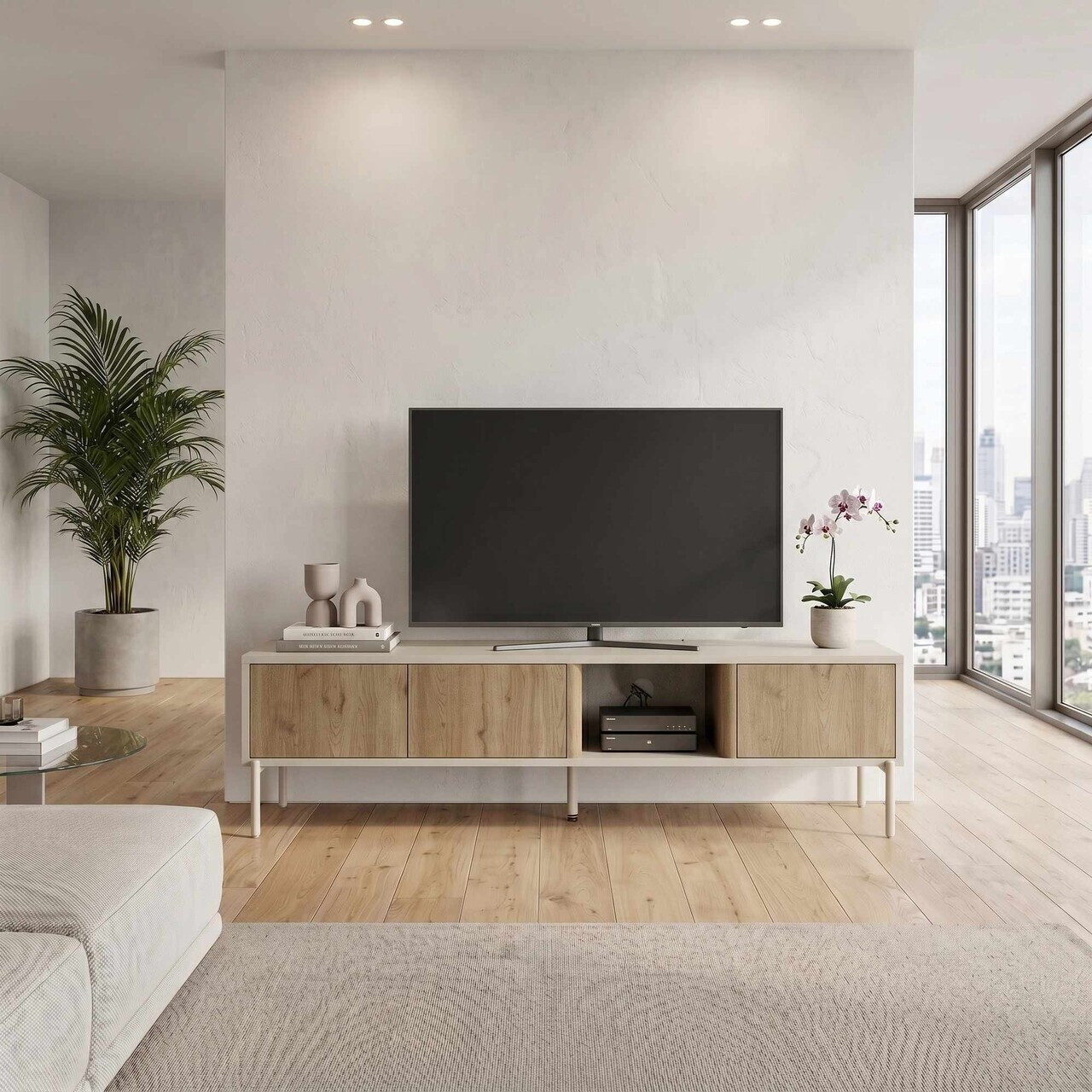 Comoda TV, Hanah Home, Ventro, 150x40x36 cm, Natural / Gresie — imaginea 2