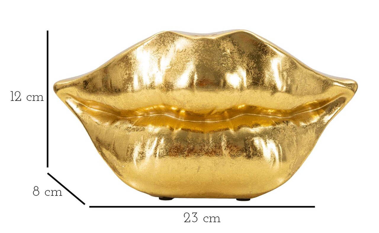 Vaza decorativa Lips, Mauro Ferretti, 23x8x12 cm, polirasina, auriu