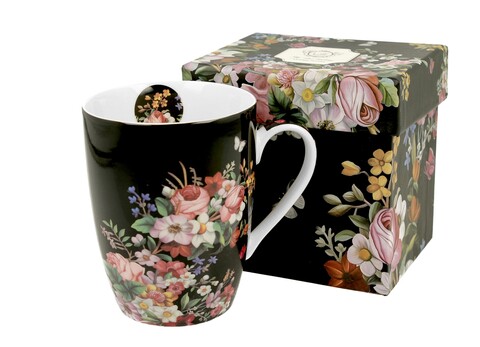 Cana Vintage Flowers, Duo, 390 ml, portelan, negru