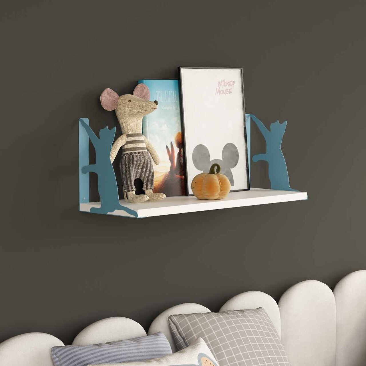 Raft de perete Hanah Home Tiger Cat 60x22x21 cm PAL Albastru