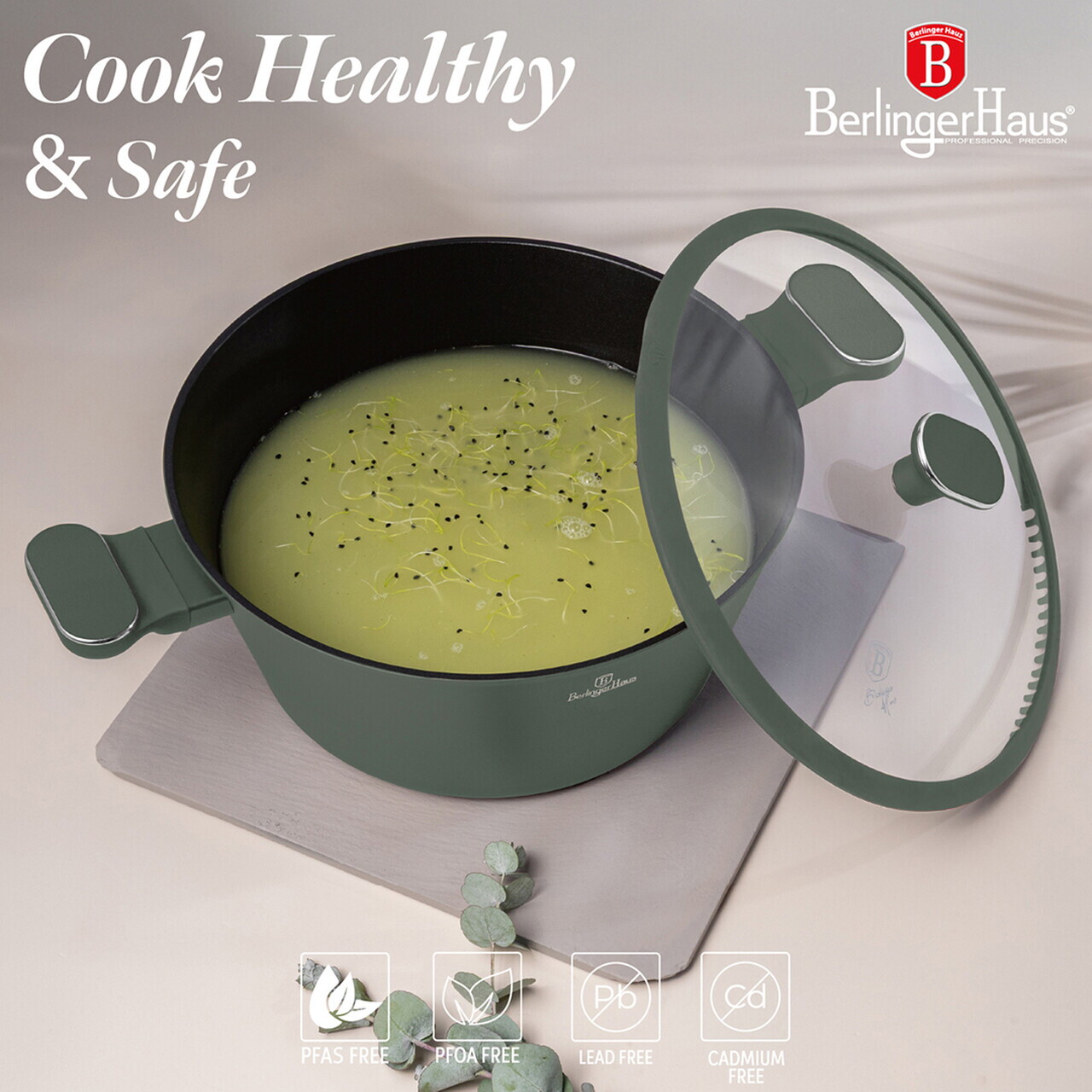 Oala cu capac Berlinger Haus, Matte Green, 28 cm, 6.1 L, aluminiu forjat, verde mat - imagine 11