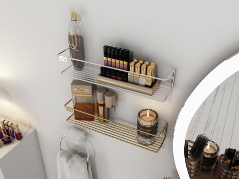 Raft de perete, Banyo Makyaj Rafı, Condiment – placat cu aur, 7x7x33 cm, Metal, Auriu Hofmann