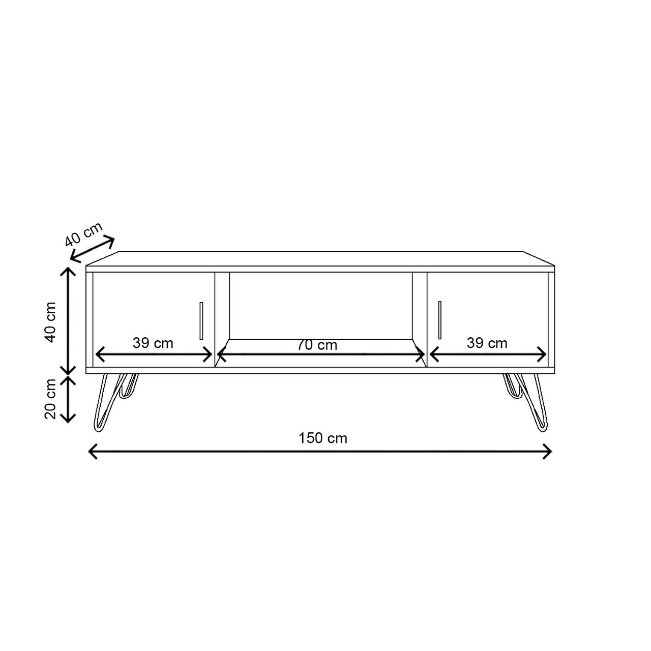 Comoda TV, Lacivert, Seyhan, 150x60x40 cm, Stejar