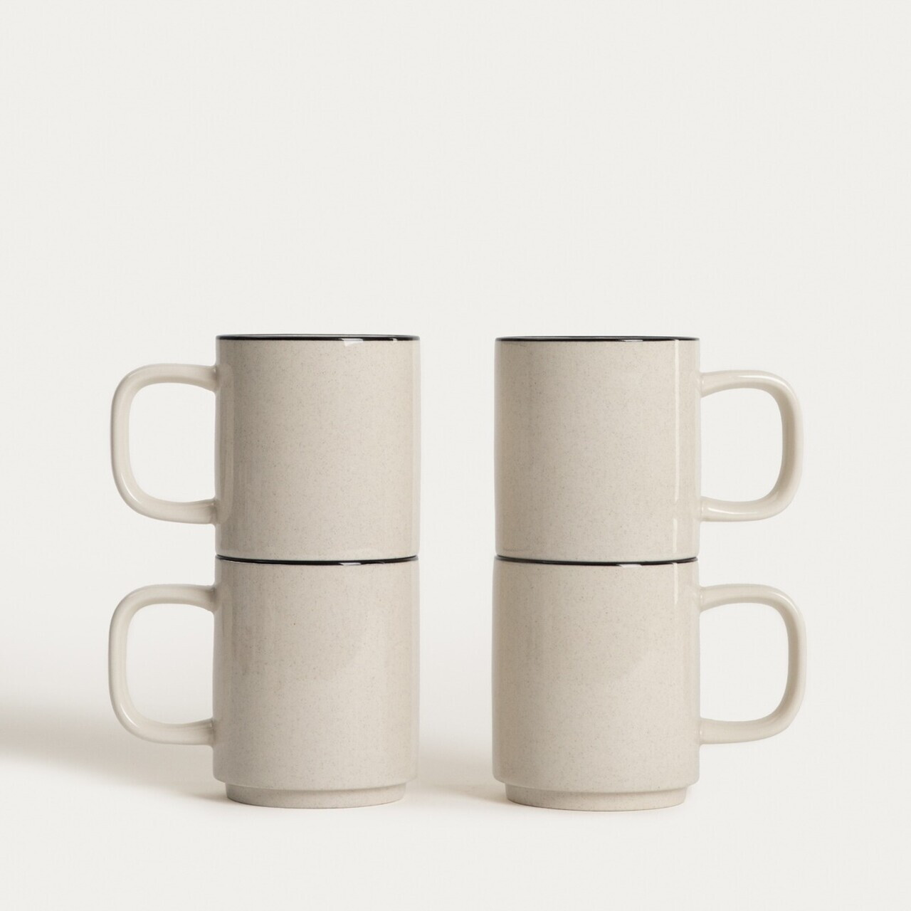 Set 4 cani Azra, Homla, 300 ml, ceramica, bej/negru - view 3