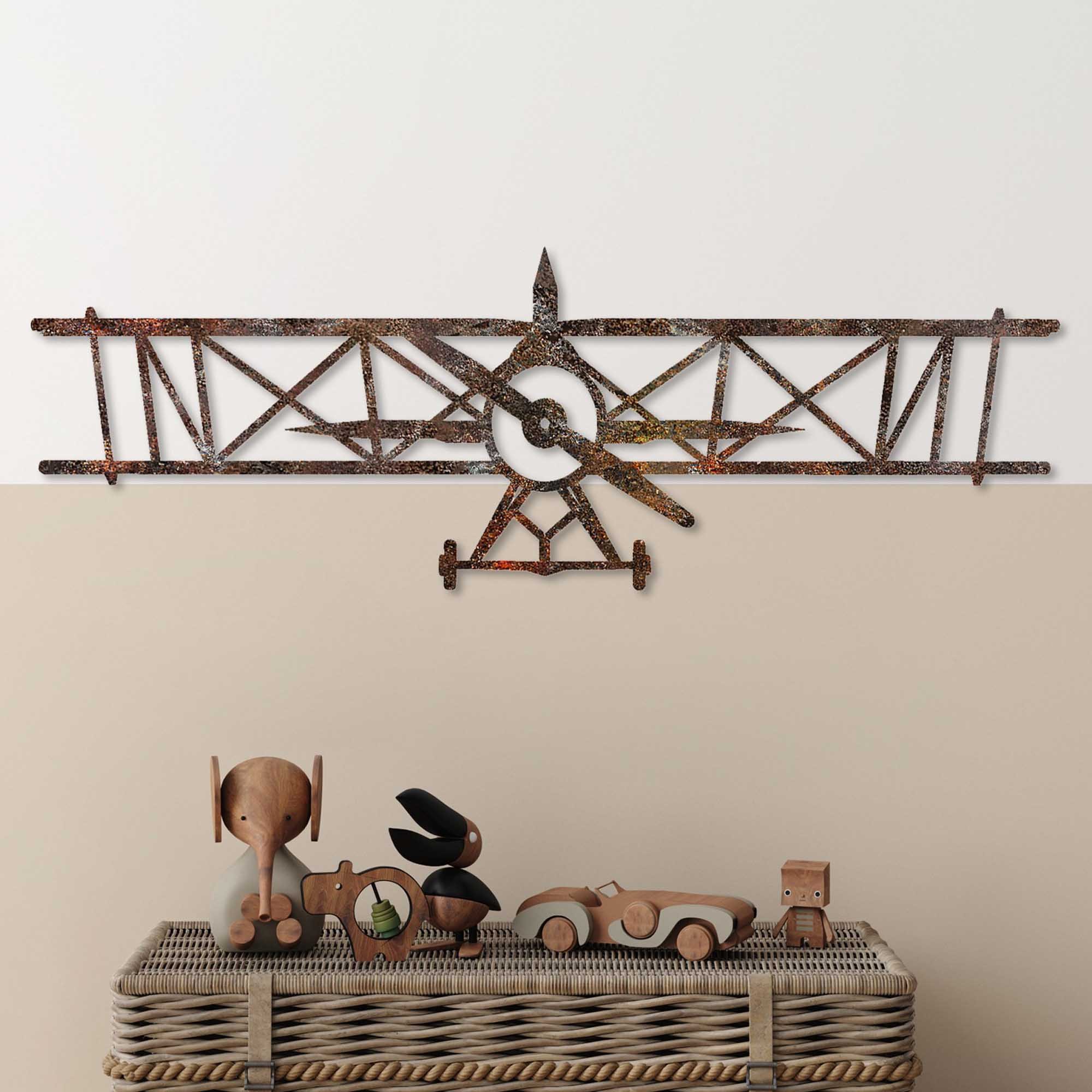Decoratiune de perete, Rusty Airplane, Dimensiune: 23 x 70 cm, Maro antichizat