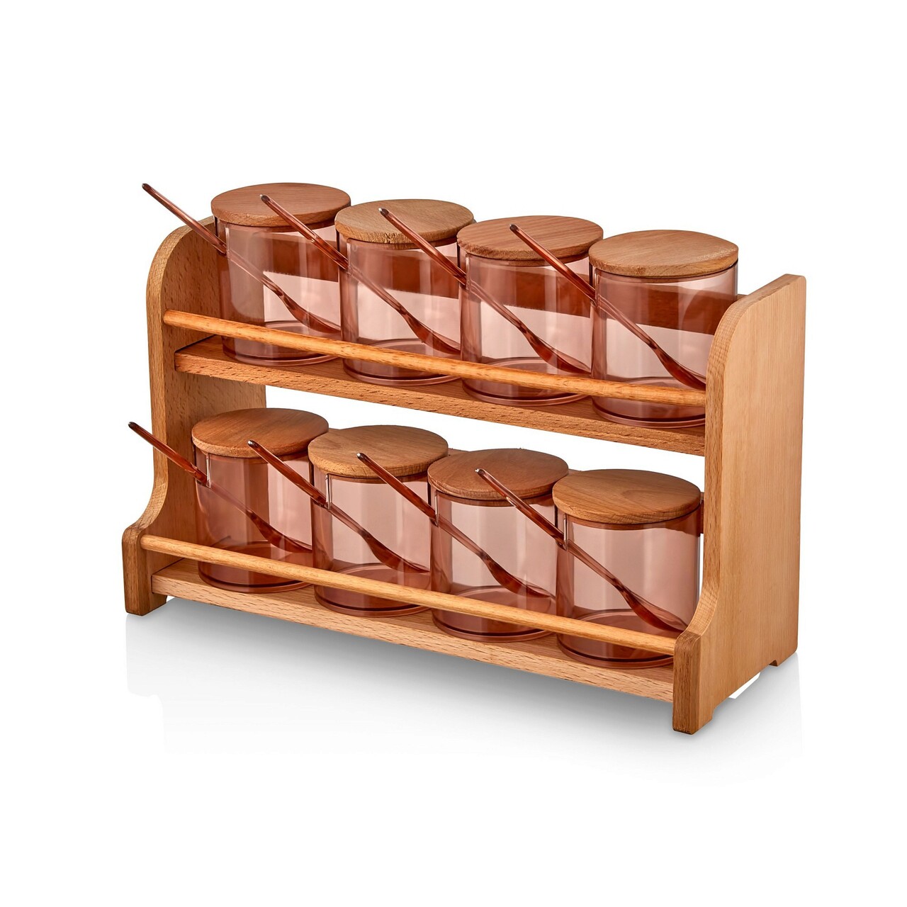 Set recipiente pentru condimente cu suport, Plasberg, 619PLS1109, Plastic, Maro
