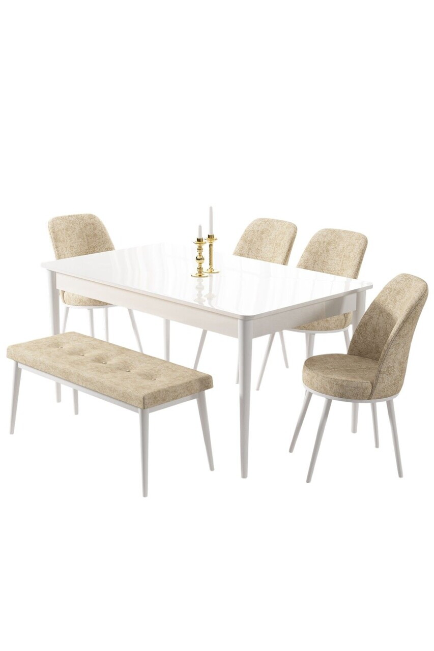 Set masa si 6 scaune, Hanah Home, Pir, Alb / Crem — imaginea 2
