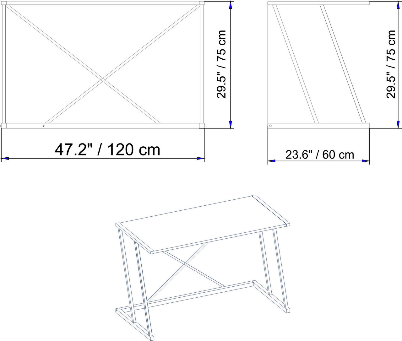 Birou, Hadley, Anemon, 120x75x60 Cm, Nuc / Negru